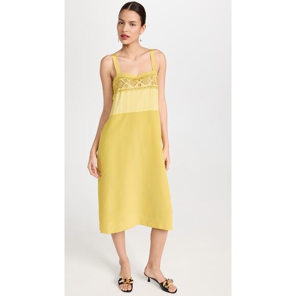 MAISON MARGIELA Yellow Lace Eyelet Trim Open Waist Oversized Dress size 10 - Picture 1 of 16